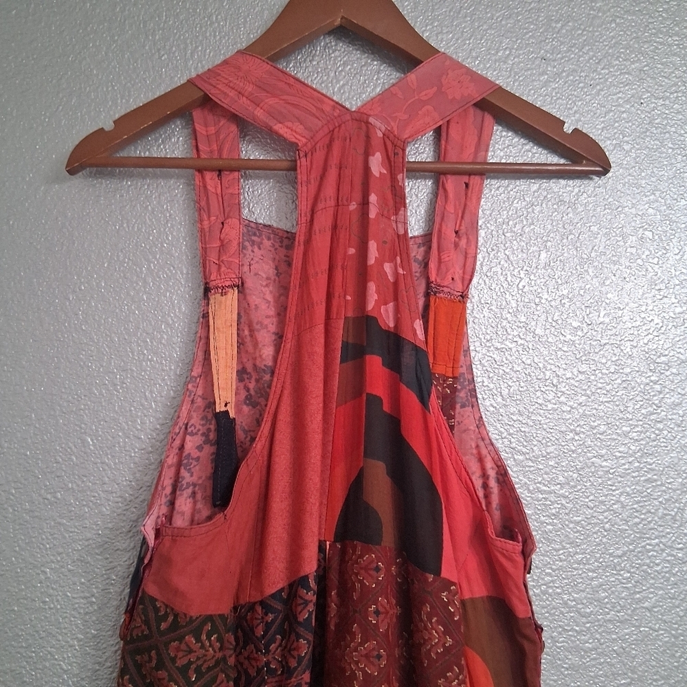 Boho Patchwork Cropped Overalls In Fall Colors. S… - image 6